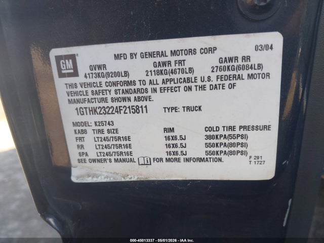 Продажа на аукционе авто 2004 Gmc Sierra 2500hd Slt, vin: 1GTHK23224F215811, номер лота: 45013337