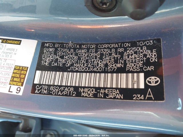 45013340 :رقم المزاد ، JTDKB20UX40011577 vin ، 2004 Toyota Prius مزاد بيع