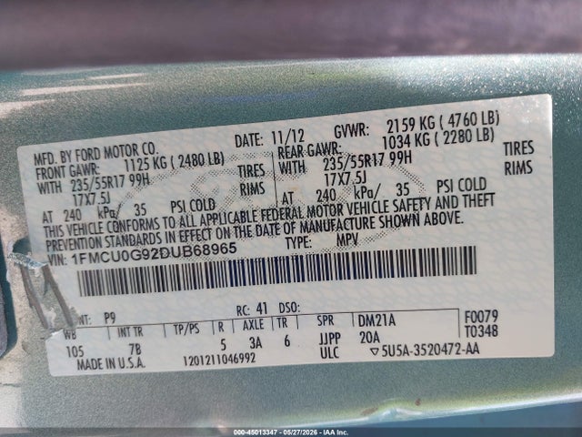 Aukcja sprzedaży 2013 Ford Escape Se, vin: 1FMCU0G92DUB68965, numer aukcji: 45013347
