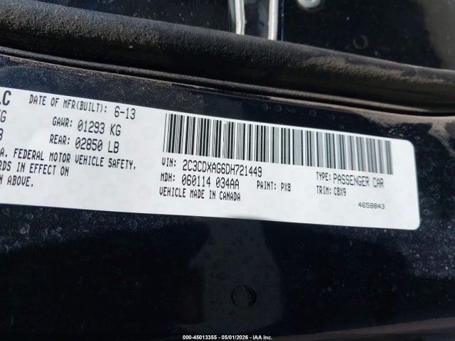 45013355 :رقم المزاد ، 2C3CDXAG6DH721449 vin ، 2013 Dodge Charger Police مزاد بيع