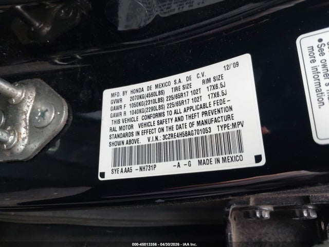 Aukcja sprzedaży 2010 Honda Cr-v Ex, vin: 3CZRE4H58AG701053, numer aukcji: 45013356