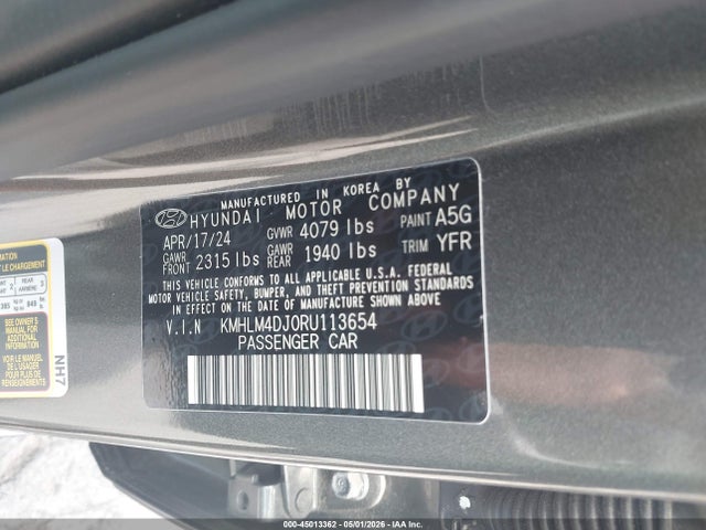 45013362 :رقم المزاد ، KMHLM4DJ0RU113654 vin ، 2024 Hyundai Elantra Hybrid Blue مزاد بيع
