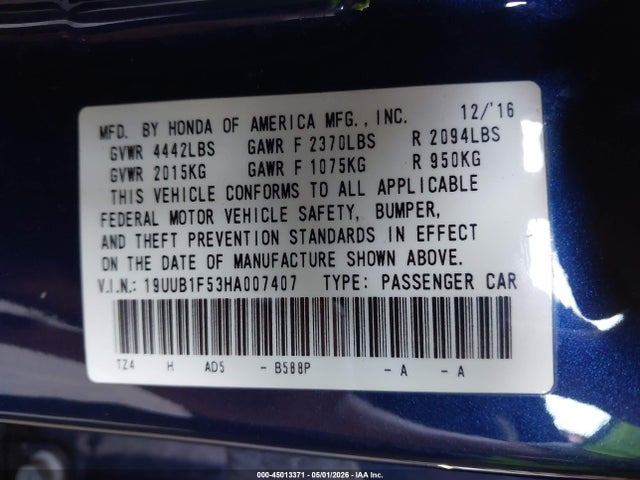 Aukcja sprzedaży 2017 Acura Tlx Technology Package, vin: 19UUB1F53HA007407, numer aukcji: 45013371