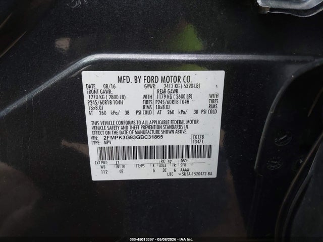 Aukcja sprzedaży 2016 Ford Edge Se, vin: 2FMPK3G93GBC31865, numer aukcji: 45013397