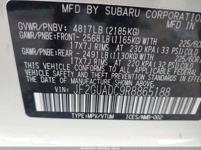 Aukcja sprzedaży 2024 Subaru Crosstrek Premium, vin: JF2GUADC9R8865188, numer aukcji: 45013401