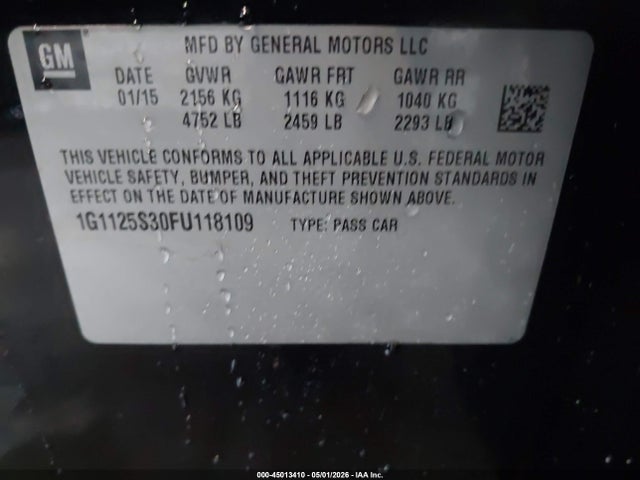 Aukcja sprzedaży 2015 Chevrolet Impala 2lt, vin: 1G1125S30FU118109, numer aukcji: 45013410