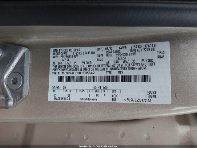 Ford Escape Titanium 2017 1FMCU9JD0HUF05642 Image 9