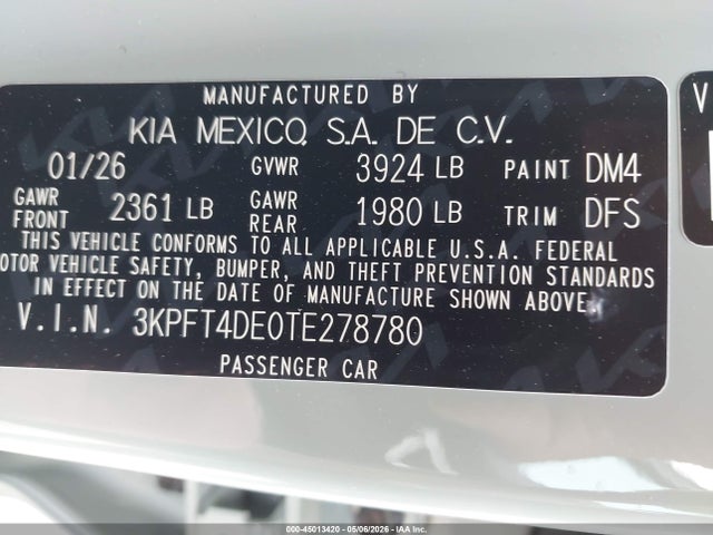 KIA K4 Lxs 2026 3KPFT4DE0TE278780 Image 9