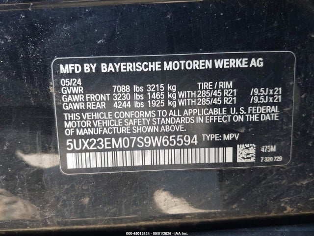 45013434 :رقم المزاد ، 5UX23EM07S9W65594 vin ، 2025 Bmw X7 Xdrive40i مزاد بيع