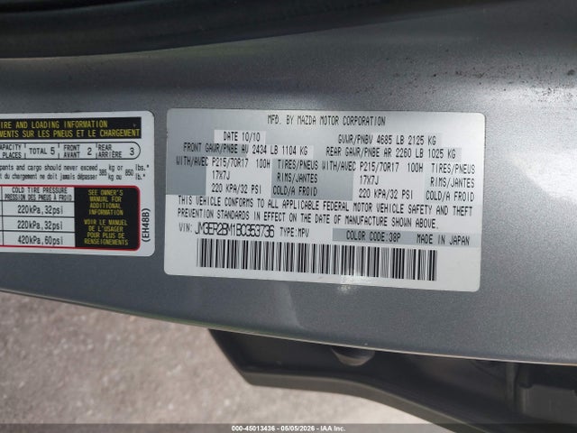 45013436 :رقم المزاد ، JM3ER2BM1B0353736 vin ، 2011 Mazda Cx-7 I Sport مزاد بيع