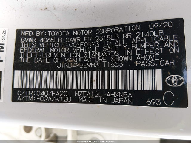 Toyota Corolla Se Nightshade Edition 2021 JTND4MBE9M3111653 Image 9