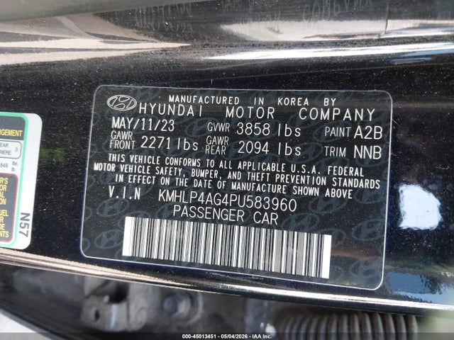 Aukcja sprzedaży 2023 Hyundai Elantra Limited, vin: KMHLP4AG4PU583960, numer aukcji: 45013451