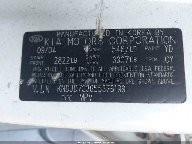 Aukcja sprzedaży 2005 Kia Sorento Ex/lx, vin: KNDJD733655376199, numer aukcji: 45013457