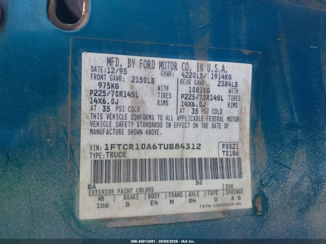 Aukcja sprzedaży 1996 Ford Ranger, vin: 1FTCR10A6TUB84312, numer aukcji: 45013491