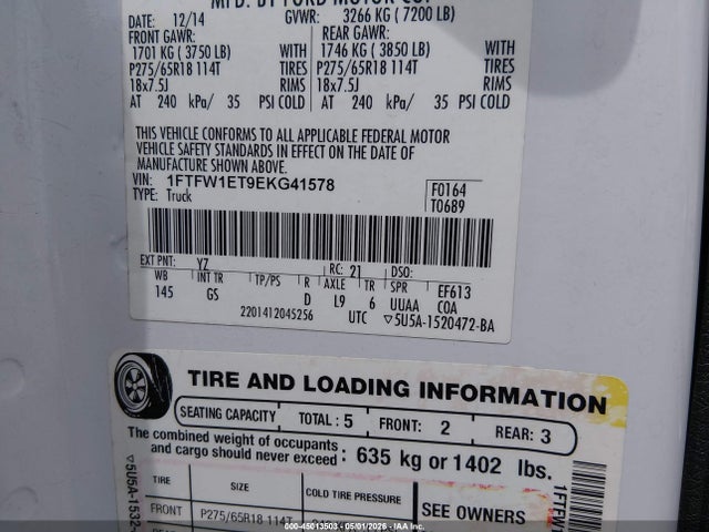 Продажа на аукционе авто 2014 Ford F-150 Fx4/king Ranch/lariat/limited/platinum/xl/xlt, vin: 1FTFW1ET9EKG41578, номер лота: 45013503