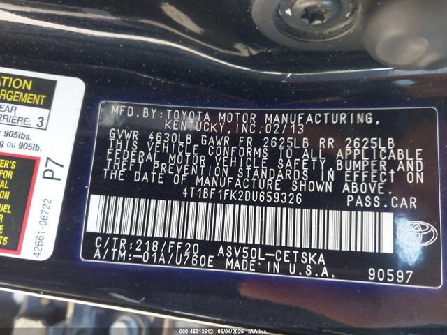 Aukcja sprzedaży 2013 Toyota Camry Se, vin: 4T1BF1FK2DU659326, numer aukcji: 45013512