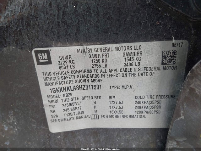 Продаж на аукціоні авто 2017 Gmc Acadia Sle-1, vin: 1GKKNKLA8HZ317501, номер лоту: 45013523