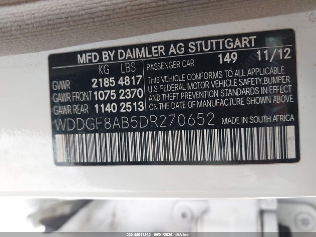 45013532 :رقم المزاد ، WDDGF8AB5DR270652 vin ، 2013 Mercedes-benz C 300 Luxury 4matic مزاد بيع