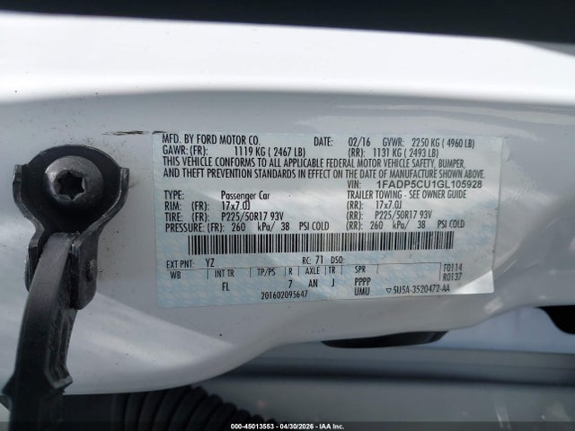 Aukcja sprzedaży 2016 Ford C-max Energi Sel, vin: 1FADP5CU1GL105928, numer aukcji: 45013553