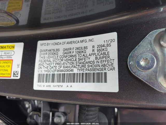 Honda Accord Touring 2021 1HGCV2F96MA006046 Image 9