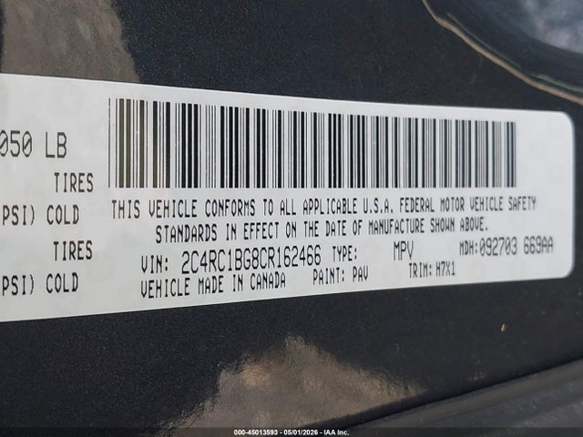 2012 Chrysler Town & Country Touring მანქანა იყიდება აუქციონზე, vin: 2C4RC1BG8CR162466, აუქციონის ნომერი: 45013593
