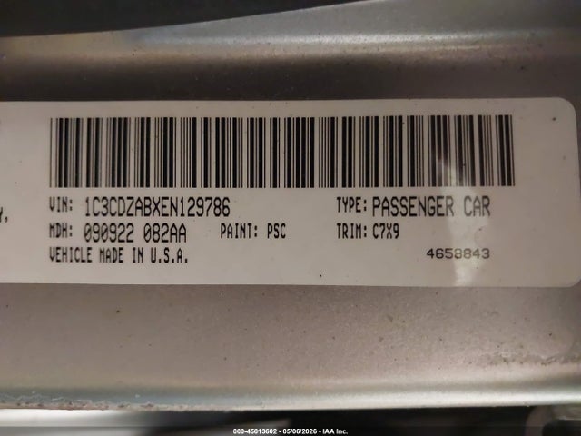 2014 Dodge Avenger Se მანქანა იყიდება აუქციონზე, vin: 1C3CDZABXEN129786, აუქციონის ნომერი: 45013602