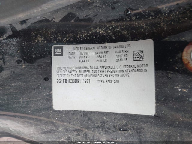 45013613 :رقم المزاد ، 2G1FB1E38D9111977 vin ، 2013 Chevrolet Camaro 1lt مزاد بيع