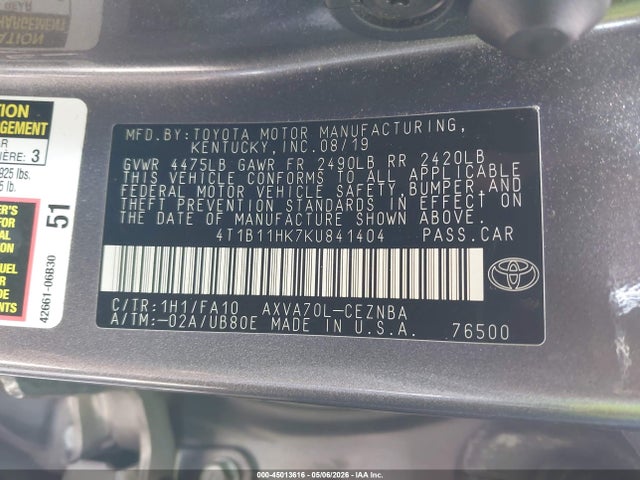 4T1B11HK7KU841404 Toyota CAMRY LE