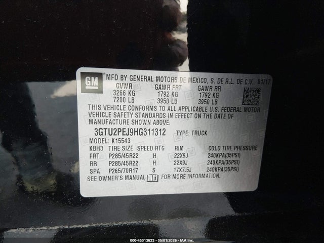 Продажа на аукционе авто 2017 Gmc Sierra 1500 Denali, vin: 3GTU2PEJ9HG311312, номер лота: 45013623