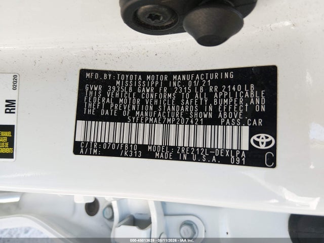 Toyota COROLLA LE 2021 5YFEPMAE7MP207421 Image 9