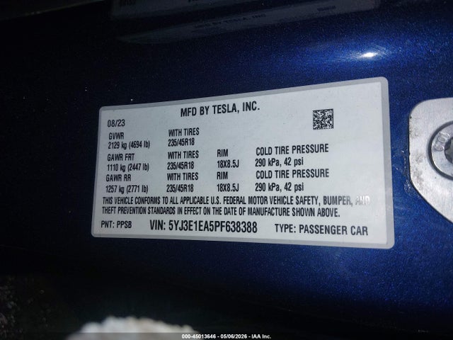 Tesla Model 3 Rear-wheel Drive 2023 5YJ3E1EA5PF638388 Image 9