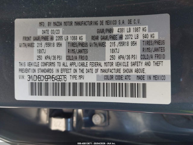Продаж на аукціоні авто 2023 Mazda Cx-30 2.5 S Carbon Edition, vin: 3MVDMBCM9PM549976, номер лоту: 45013671