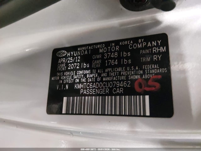 Продажа на аукционе авто 2012 Hyundai Veloster Base W/black, vin: KMHTC6AD0CU079462, номер лота: 45013672
