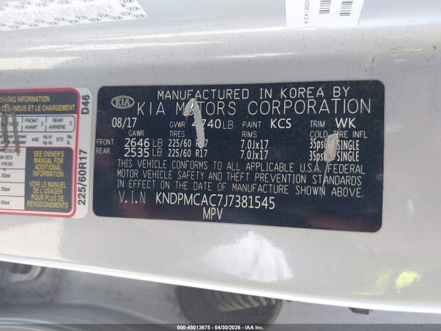 Aukcja sprzedaży 2018 Kia Sportage Lx, vin: KNDPMCAC7J7381545, numer aukcji: 45013675