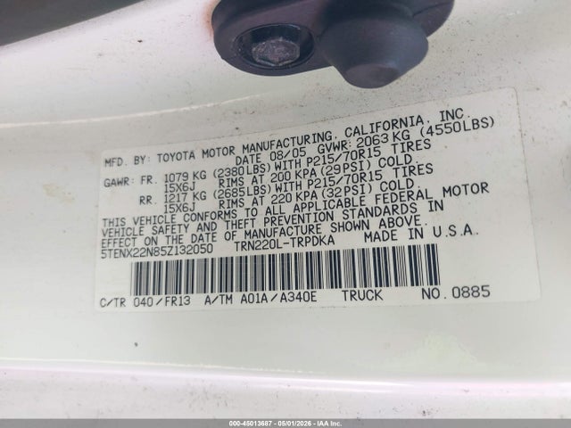 45013687 :رقم المزاد ، 5TENX22N85Z132050 vin ، 2005 Toyota Tacoma مزاد بيع