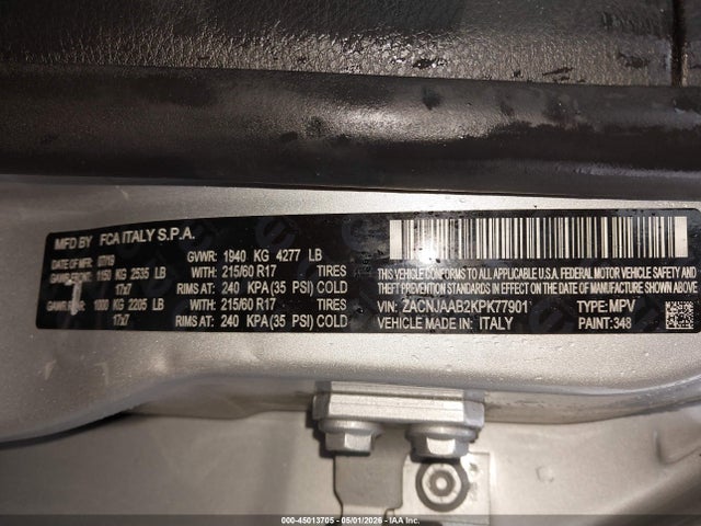 Aukcja sprzedaży 2019 Jeep Renegade Sport Fwd, vin: ZACNJAAB2KPK77901, numer aukcji: 45013705