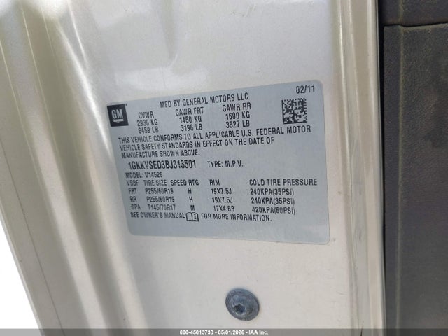 Продаж на аукціоні авто 2011 Gmc Acadia Slt-2, vin: 1GKKVSED3BJ313501, номер лоту: 45013733