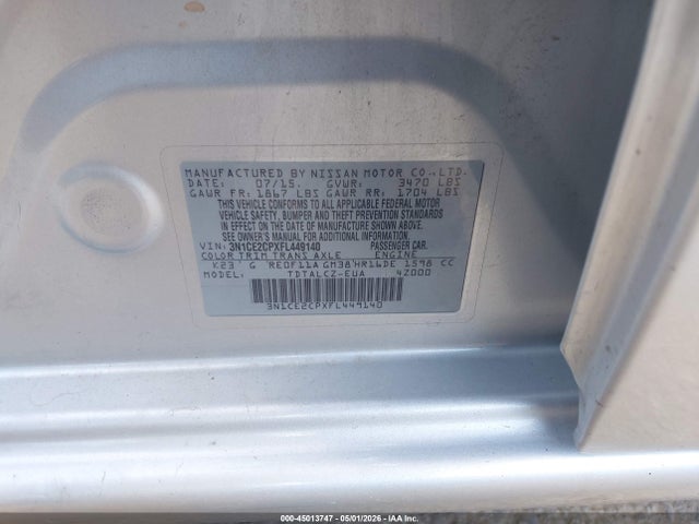 Aukcja sprzedaży 2015 Nissan Versa Note S Plus, vin: 3N1CE2CPXFL449140, numer aukcji: 45013747