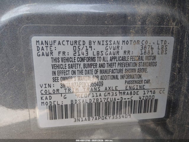3N1AB7AP0KY355409 Nissan SENTRA SV