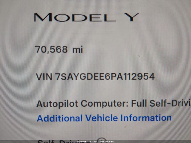 Aukcja sprzedaży 2023 Tesla Model Y Awd/long Range Dual Motor All-wheel Drive, vin: 7SAYGDEE6PA112954, numer aukcji: 45013772