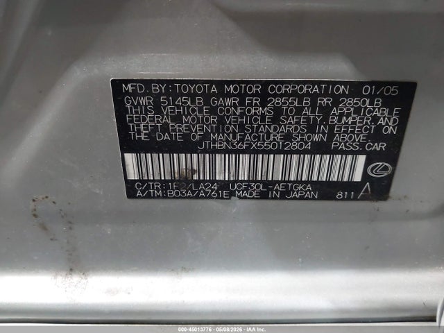Aukcja sprzedaży 2005 Lexus Ls 430, vin: JTHBN36FX55012804, numer aukcji: 45013776