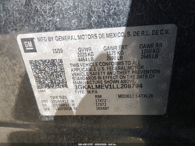 Продаж на аукціоні авто 2020 Gmc Terrain Fwd Sle, vin: 3GKALMEV1LL208794, номер лоту: 45013797