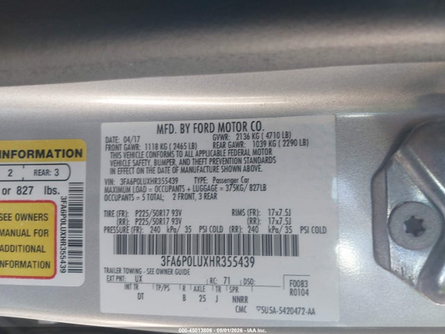 Ford Fusion Hybrid Se 2017 3FA6P0LUXHR355439 Image 9