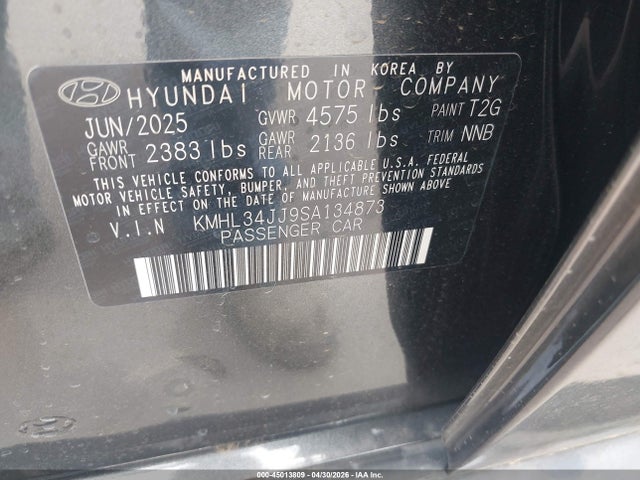 Продажа на аукционе авто 2025 Hyundai Sonata Hybrid Sel, vin: KMHL34JJ9SA134873, номер лота: 45013809