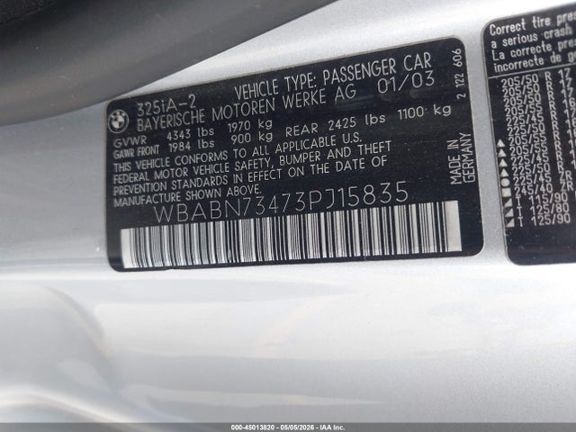Aukcja sprzedaży 2003 Bmw 325ci, vin: WBABN73473PJ15835, numer aukcji: 45013820