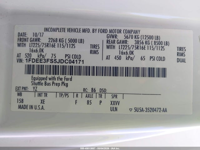 Ford E-350 Cutaway 2018 1FDEE3FS5JDC04171 Image 8