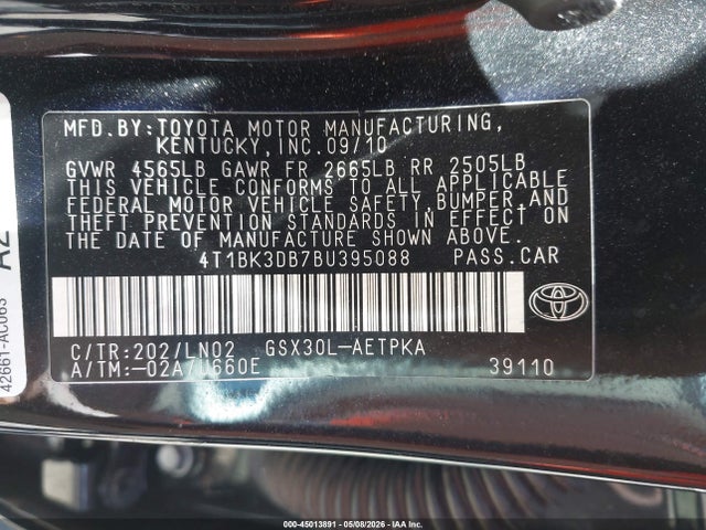 45013891 :رقم المزاد ، 4T1BK3DB7BU395088 vin ، 2011 Toyota Avalon Limited مزاد بيع