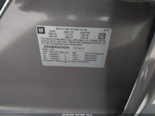 45013900 :رقم المزاد ، 2CNALBEW2A6342364 vin ، 2010 Chevrolet Equinox Ls مزاد بيع