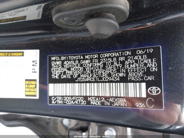 45013927 :رقم المزاد ، JTDS4RCE1LJ029434 vin ، 2020 Toyota Corolla Se مزاد بيع