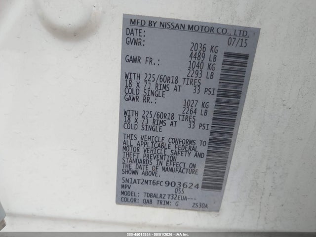 Nissan Rogue Sl 2015 5N1AT2MT6FC903624 Image 9